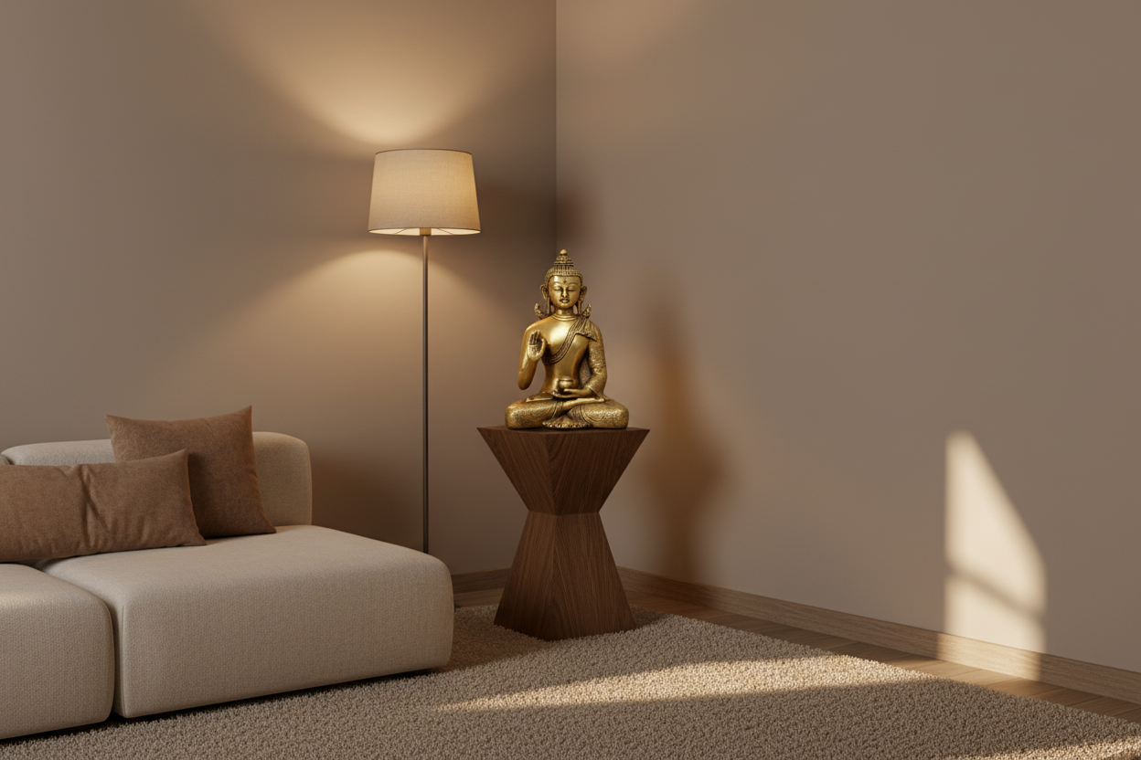 Brass Golden Buddha Meditation Statue with Blessing Mudra - Brass Decors