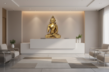 Brass Golden Buddha Meditation Statue with Blessing Mudra - Brass Decors