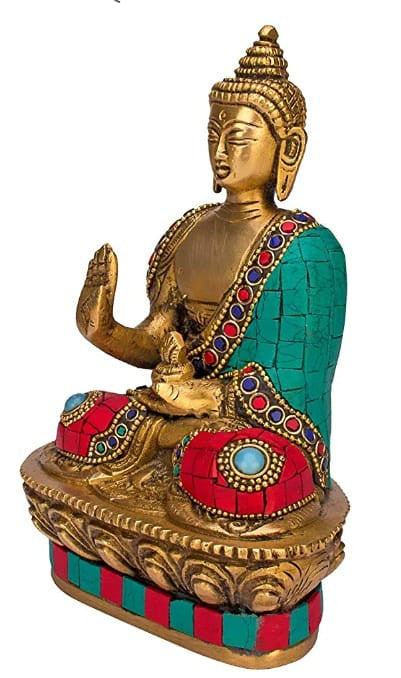 Brass Buddha Statue With Stonework
