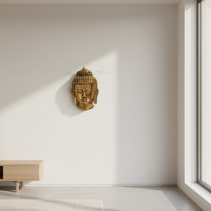 Brass Toned Gautam Buddha Face Wall Hanging