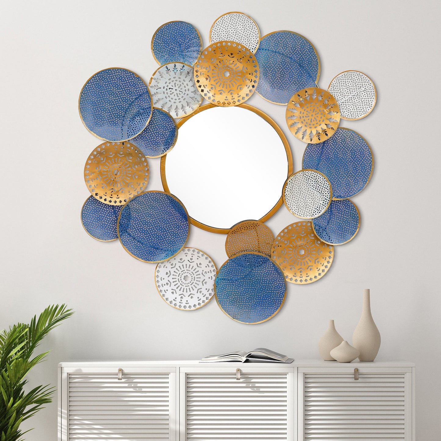 Multicolored Designer Metal Wall Mirror for Home Decor - Brass Decors