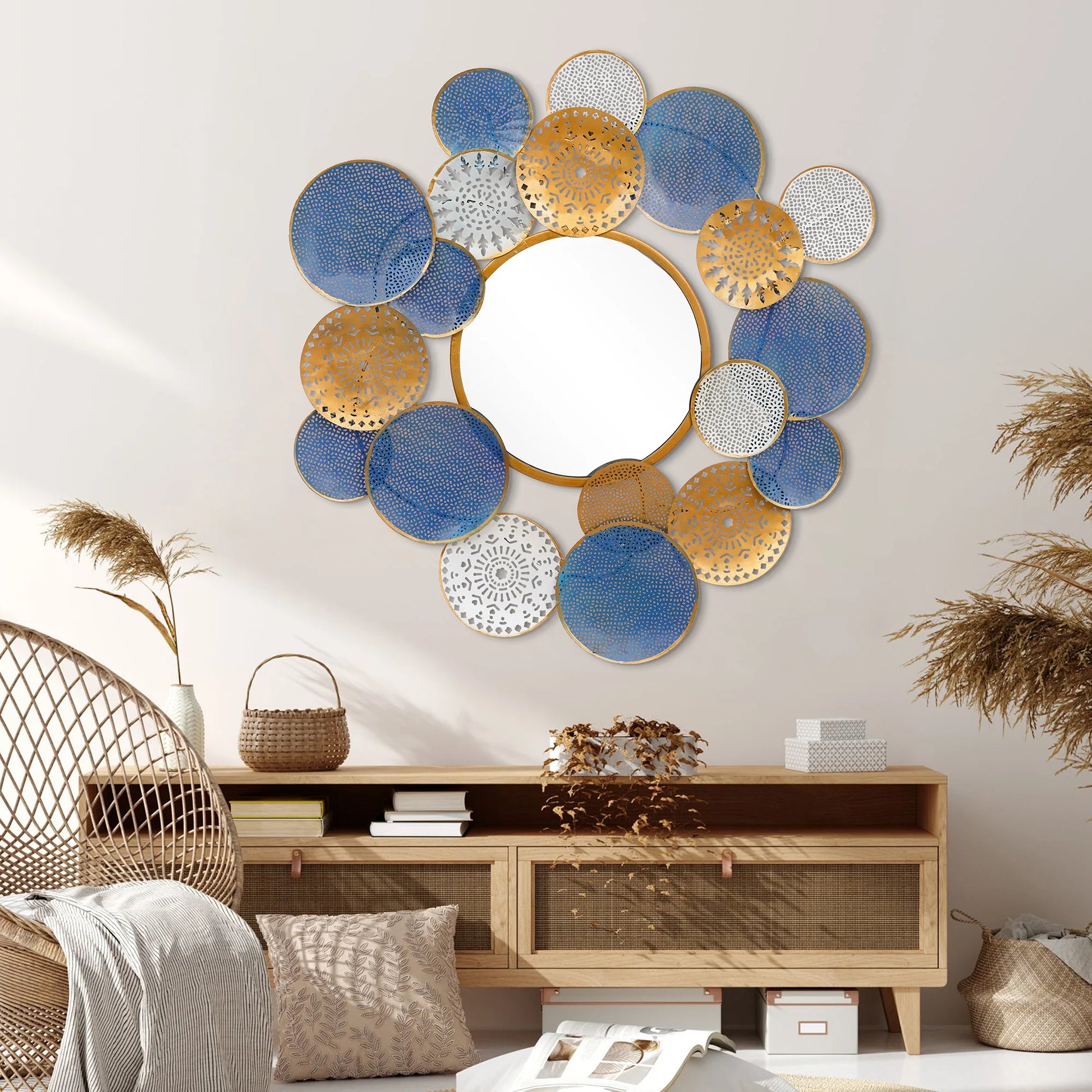 Multicolored Designer Metal Wall Mirror for Home Decor - Brass Decors