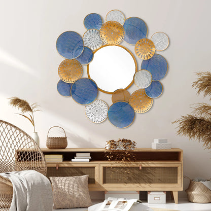 Multicolored Designer Metal Wall Mirror for Home Decor - Brass Decors