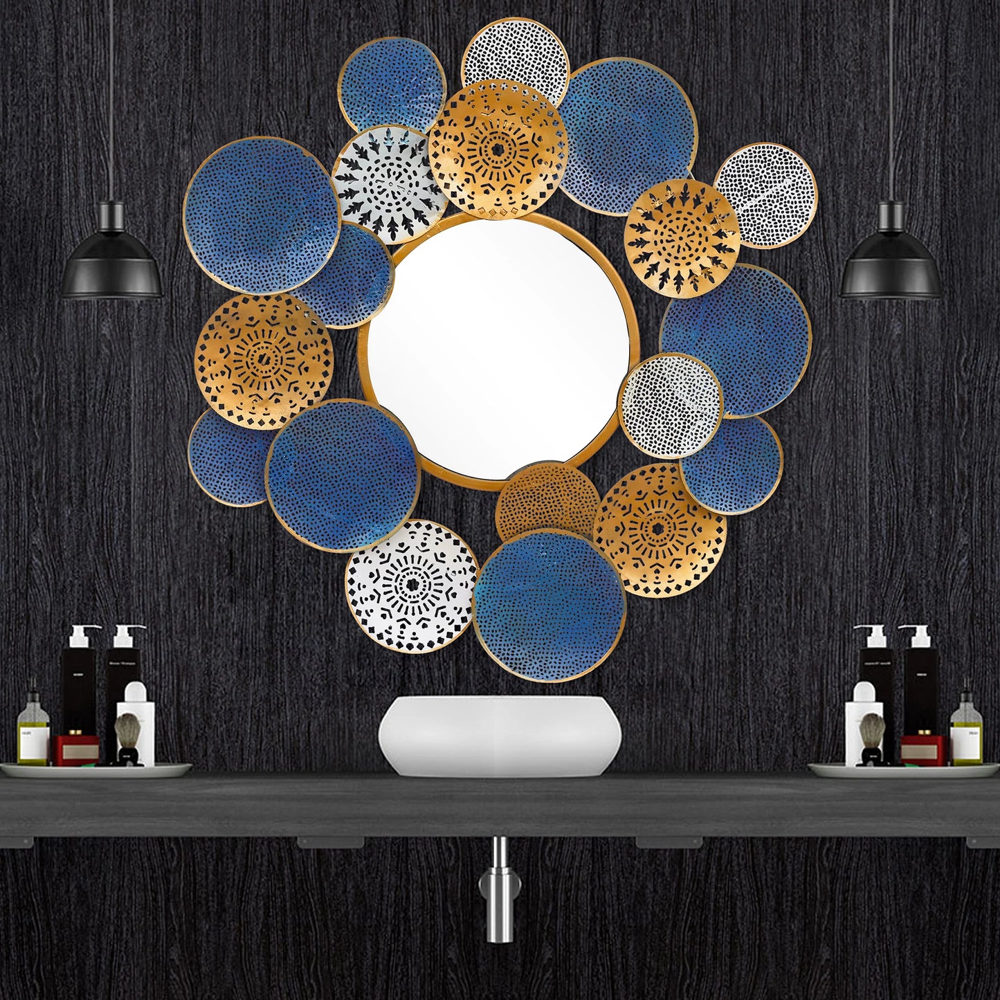 Multicolored Designer Metal Wall Mirror for Home Decor - Brass Decors