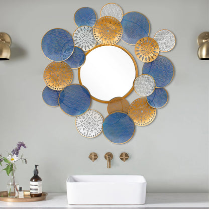 Multicolored Designer Metal Wall Mirror for Home Decor - Brass Decors
