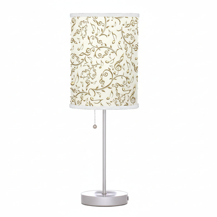 Table lamp with decorative lampshade on a white background