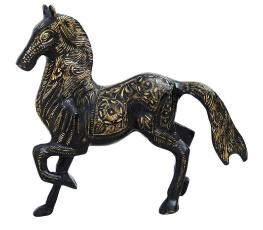 Brass Running Black Horse Showpiece Statue