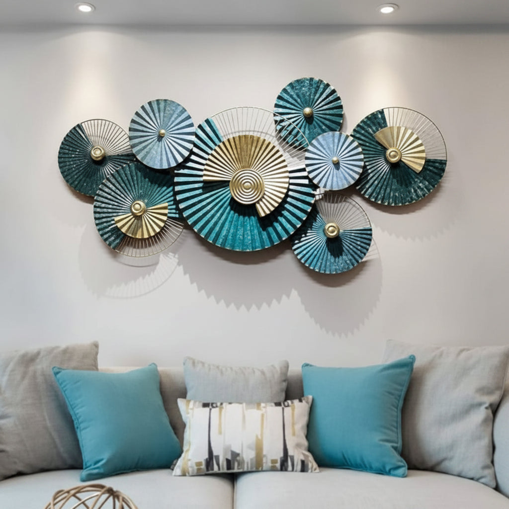 Handcrafted Green Metal Salai Wall Art for Living Room Decor - Brass Decors