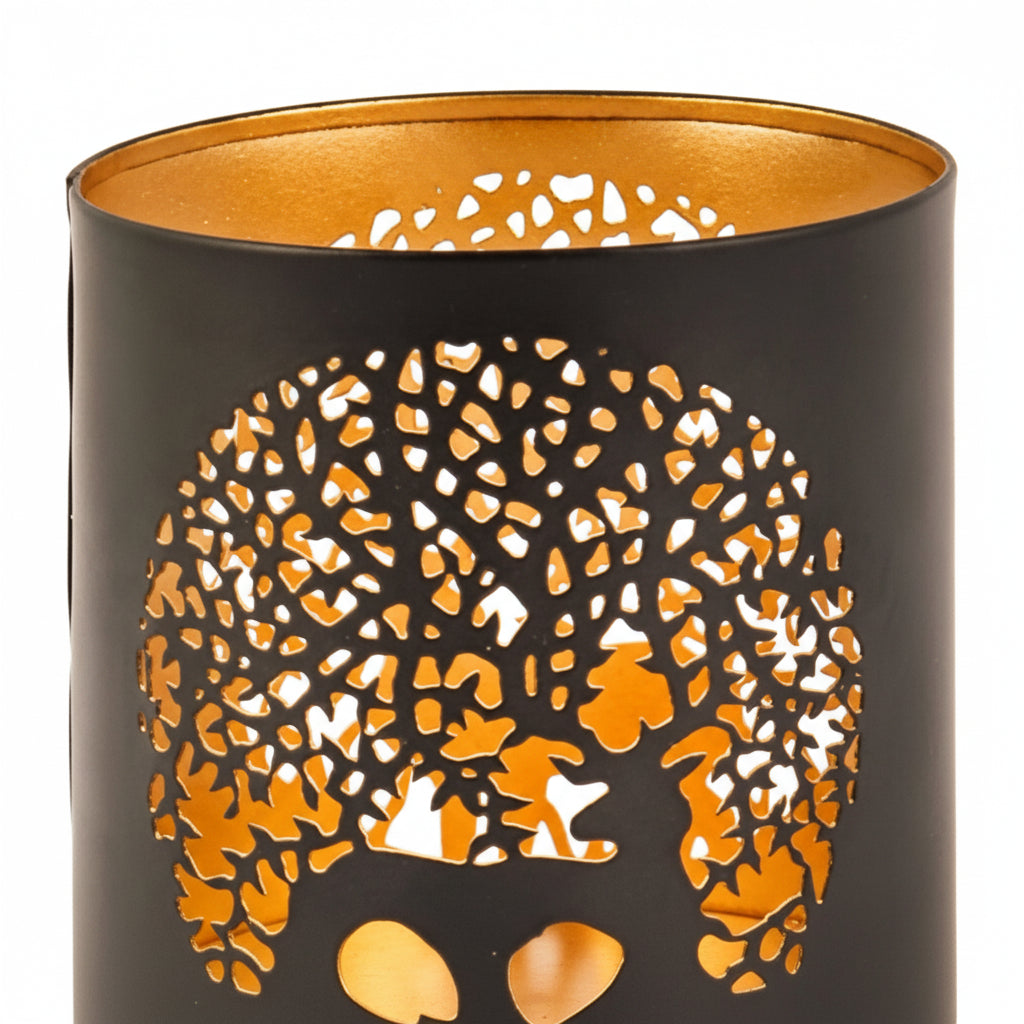 Decorative candle holder with a bear silhouette design on a white background