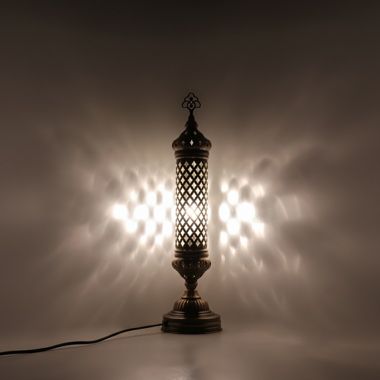 Cylinder Glass Turkish Bedside Lamp with Golden Metal Base