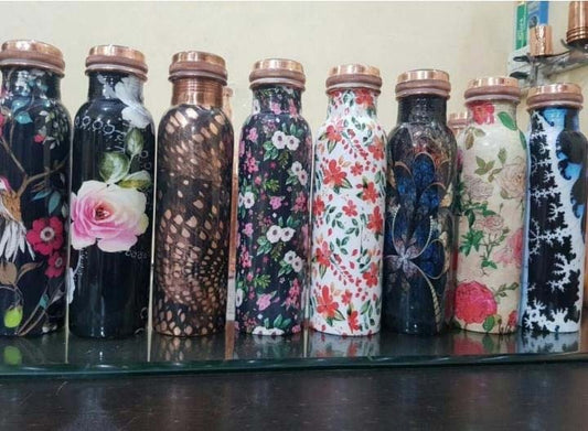 Printed Copper Water Bottle Combo Pack of 8 – Ayurvedic Health & Gift Set