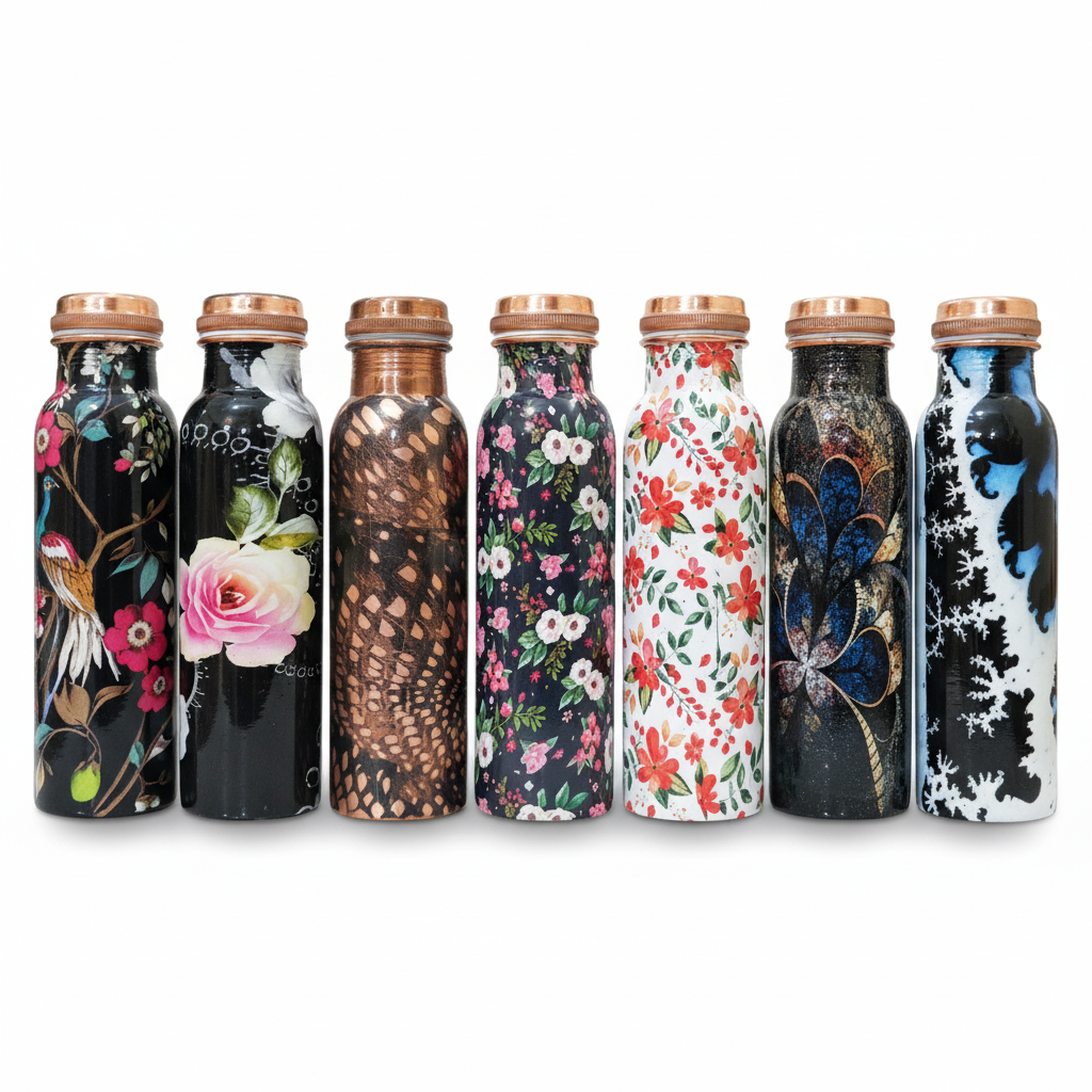 Printed Copper Water Bottle Combo Pack of 8