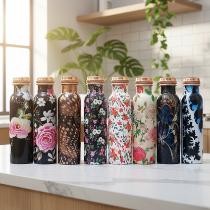 Printed Copper Water Bottle Combo Pack of 8