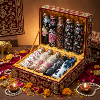 Printed Copper Water Bottle Combo Pack of 8