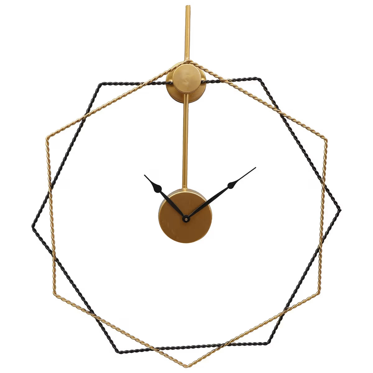 Decorative wall clock with geometric design on a white background