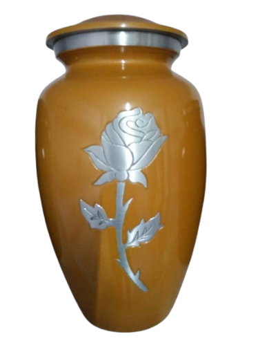 Yellow & Silver Cremation Printed Urn for Adult Ashes – Elegant Funeral Keepsake