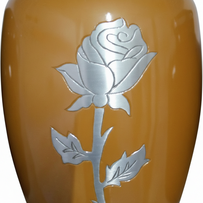 Vase with silver rose design on a brown background