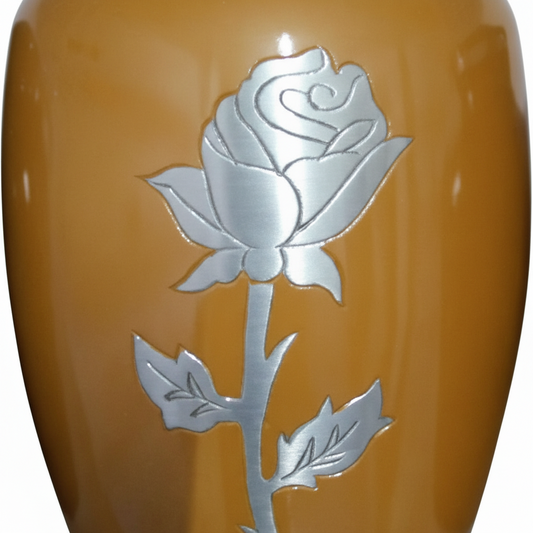 Vase with silver rose design on a brown background