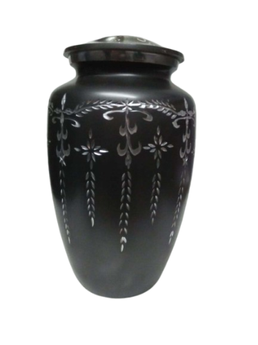 Black & Silver Cremation Printed Urn for Adult Ashes – Elegant Funeral Memorial Keepsake