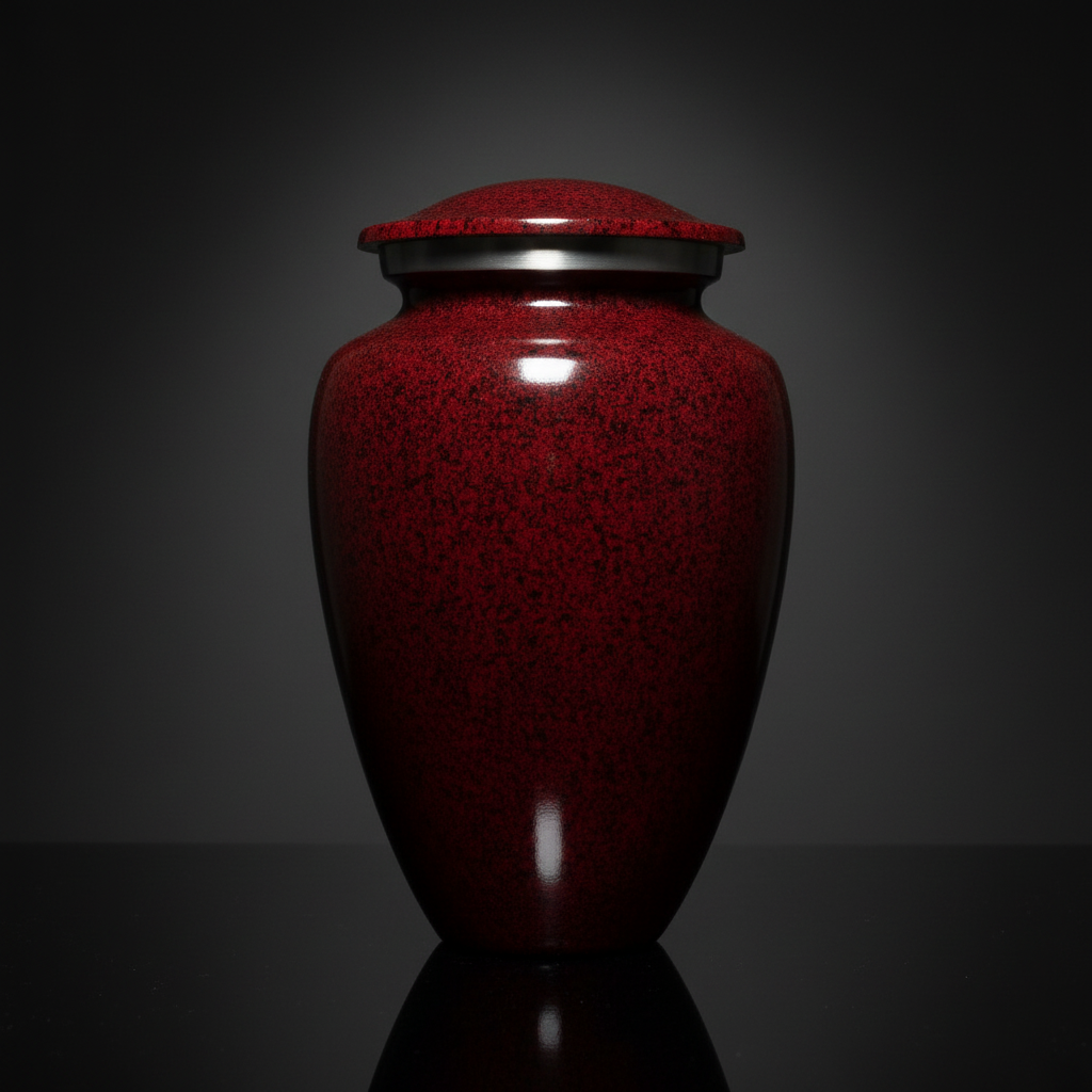 Red urn with a dark gray background