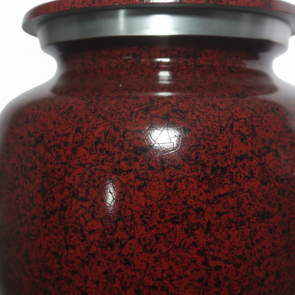 Close-up of a red speckled ceramic vase