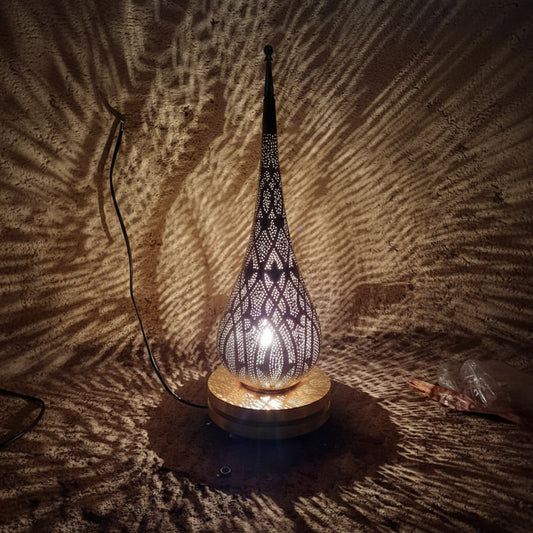 Moroccan Handmade Brass Table Lamp with Intricate Carved Design