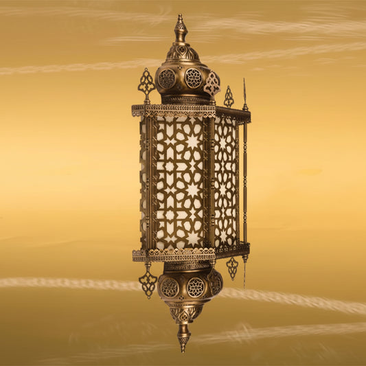 Decorative lantern with intricate patterns on a gold background
