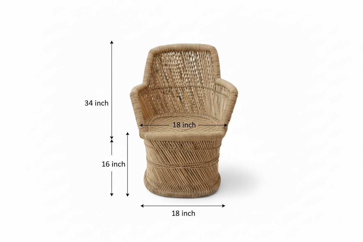 Bamboo Armrest Mudda Chair 35 Inch Beige