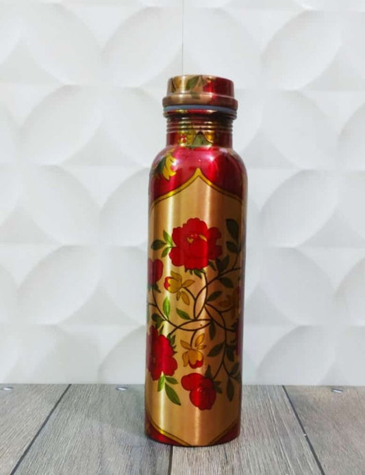 Flower Printed Copper Water Bottle – 900 ml