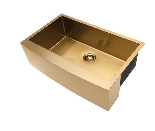 Atlas Double Bowl Farmhouse Sink – Curved Apron, Matte Gold