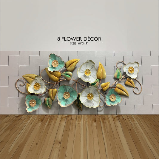 Decorative wall art with flowers on a tiled wall