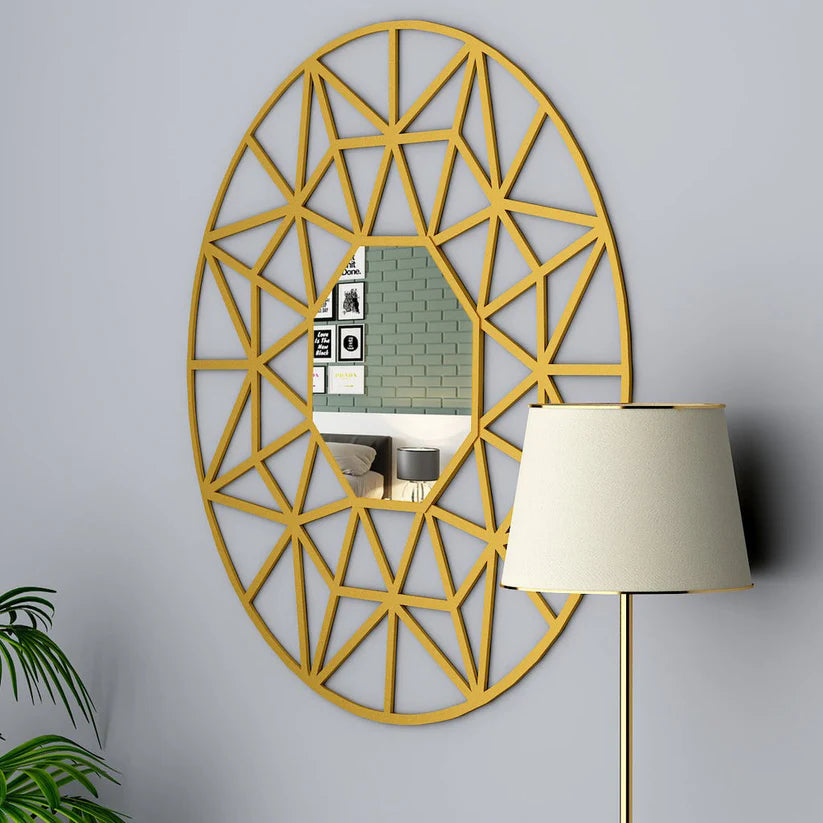 Decorative Wooden Vanity Wall Mirror with Golden Finish Frame - Brass Decors