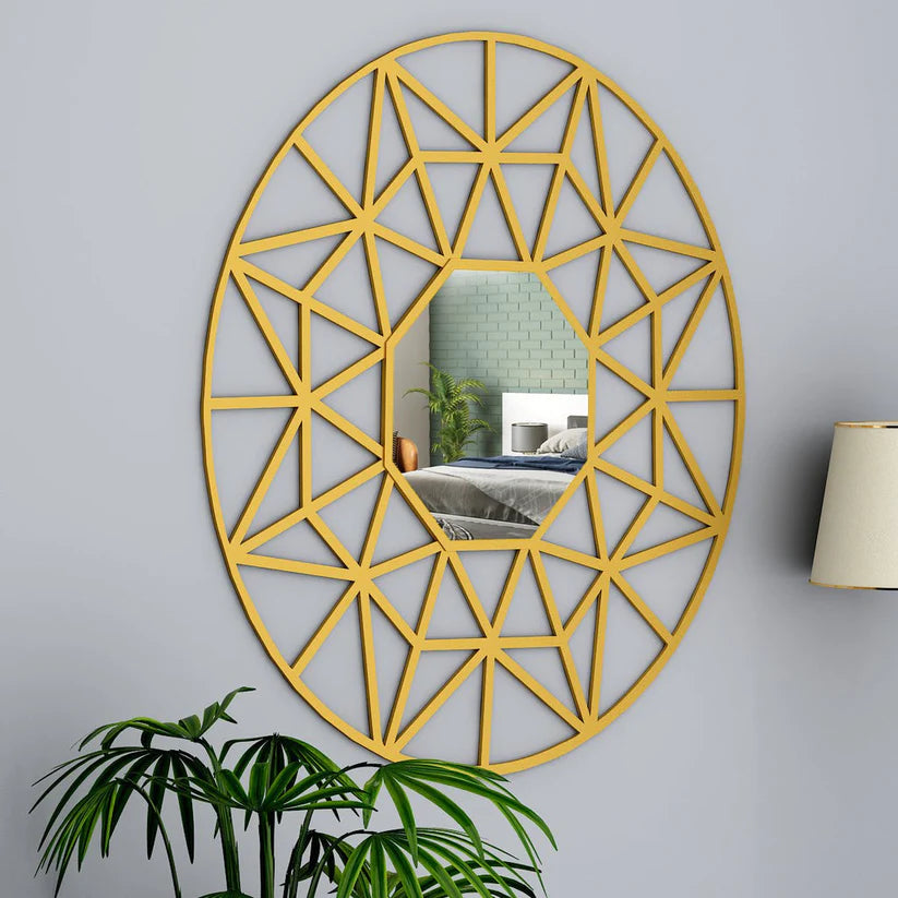 Decorative Wooden Vanity Wall Mirror with Golden Finish Frame - Brass Decors