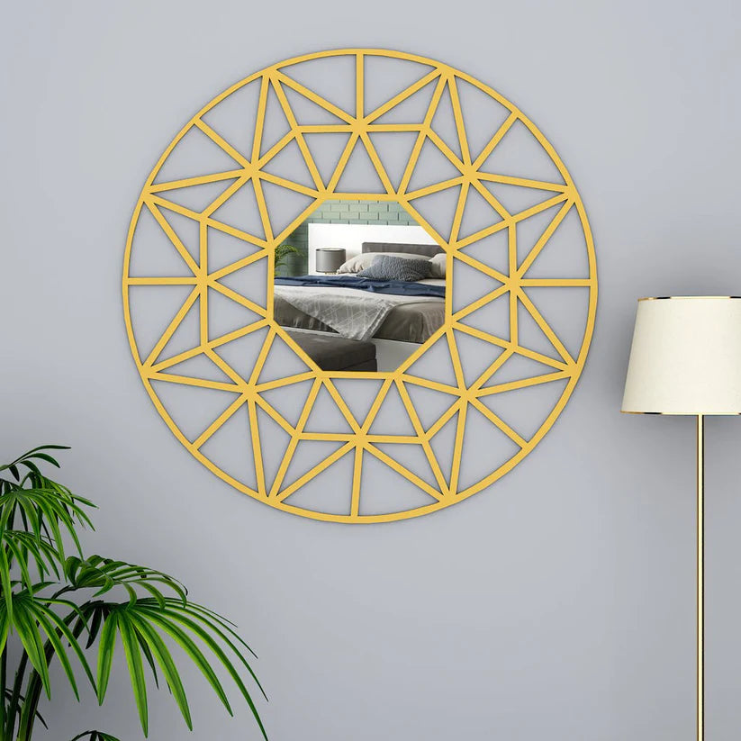 Decorative Wooden Vanity Wall Mirror with Golden Finish Frame - Brass Decors