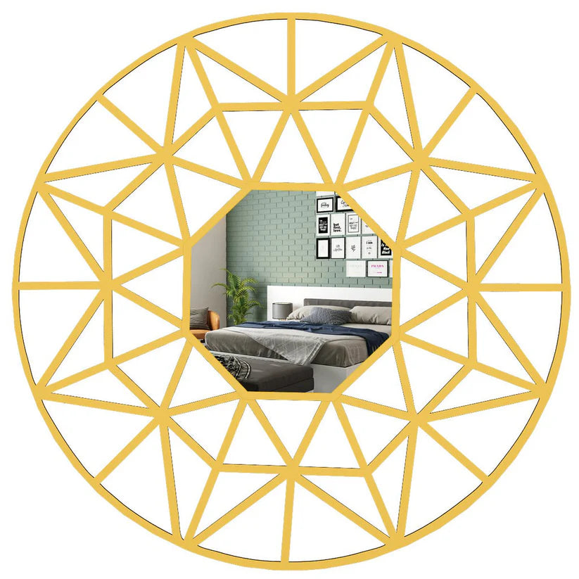 Decorative Wooden Vanity Wall Mirror with Golden Finish Frame - Brass Decors