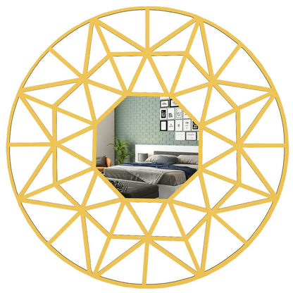 Decorative Wooden Vanity Wall Mirror with Golden Finish Frame - Brass Decors