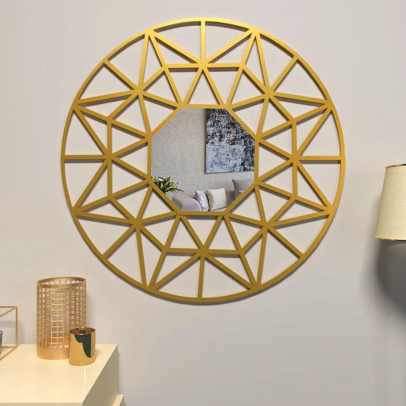 Decorative Wooden Vanity Wall Mirror with Golden Finish Frame - Brass Decors